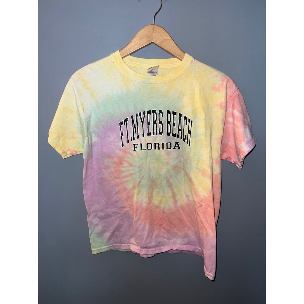 Colortone Ft Myers Beach Florida Tie Dye T-Shirt Youth Large Pastel Souvenir Tee